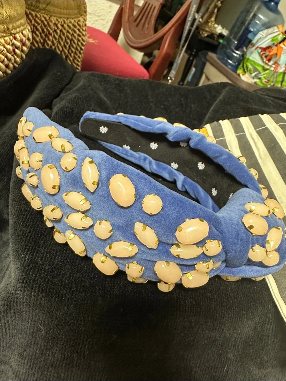 Lele Sadoughi Blue Shell-Embellished Padded Headband